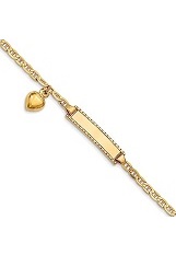 catchy yellow gold heart dangle link id baby bracelet